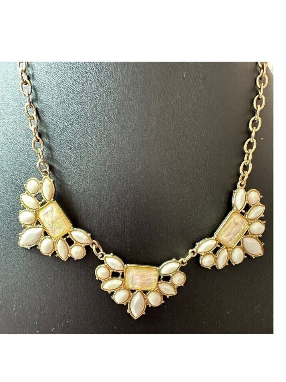 Statement Necklace Opalescent Gold Tone 18" Chain Lobster Clasp Party Office